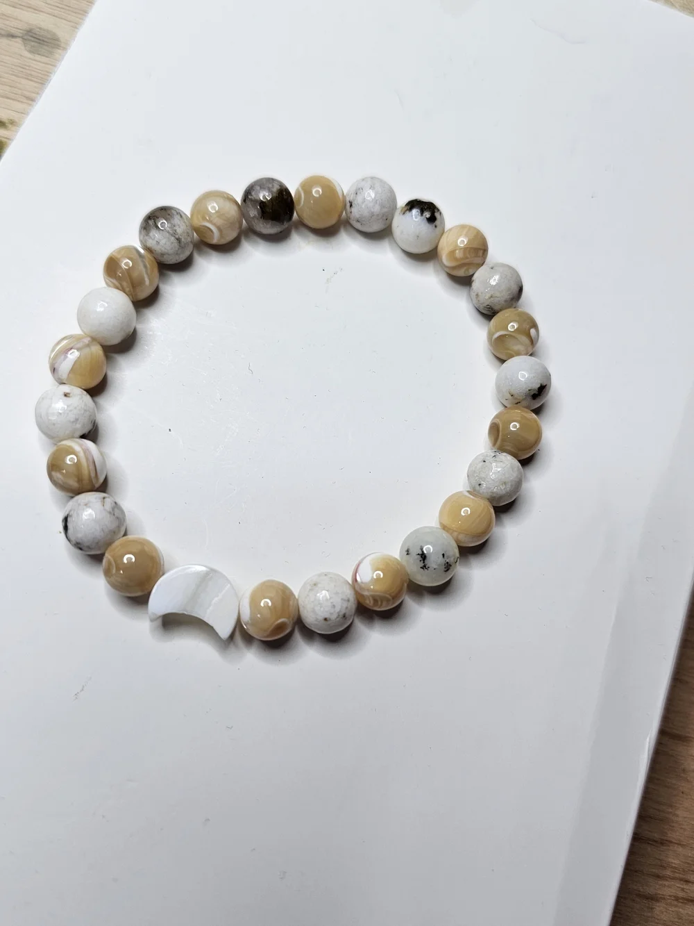 Neutral Beige and White Natural Stone Stretch Bracelet